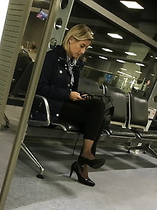 Cabin Crew In Black Nylon Socks And High Heels