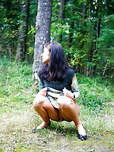 Nasty Teen Doing Water Sports In The Forest...