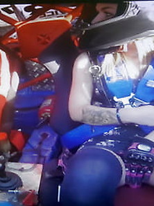 Sexy Young Girl In Overknee Show Pantie Upskirt In Race Car