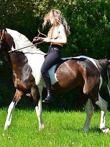 Sexy Blonde Teen Riding Topless Outdoor