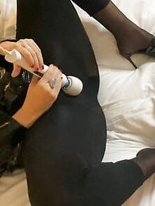 Black Mules And Leggings Masturbation