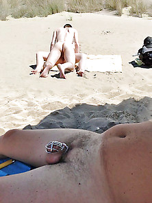 Caged Cuckold At Beach