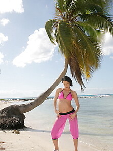 Sexy Babe Liz Valery In Pink Outfit Posing On The Beach And At T