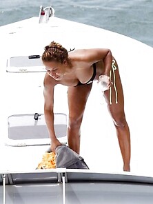 Toned Mel B Sunbathing On A Speedboat