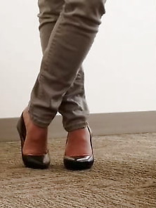 Candid Black Heels In The Office,  Little Bit Of Toe Cleavage