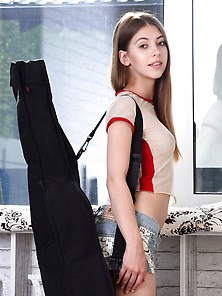 Aspiring Musician Showing Her Ass And Pussy Next To An Acoustic