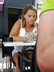 Blond Upskirt At Restaurant