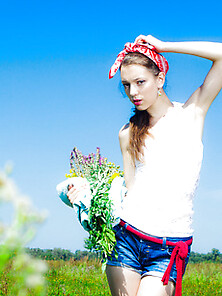 Tiny Tit Teen In Field