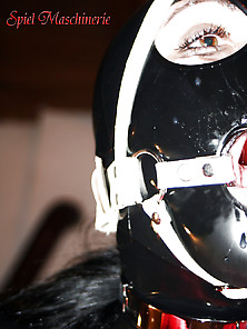 Skullfucking Ring Gagged & Hogtied Slave Slut In Black Latex