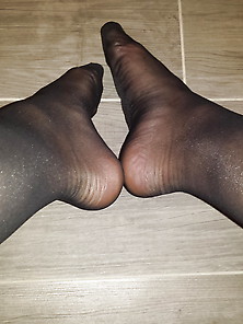 Crossdresser Feet In Fishnet Stockings And Cockring