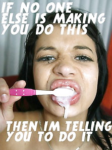 Brushing Her Teeth With Cum